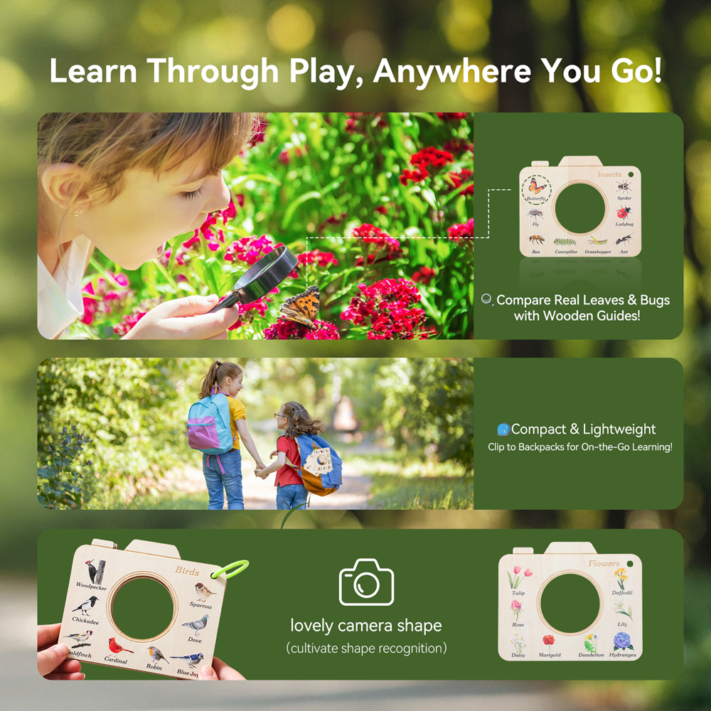 Wooden Camera Shape Nature Cog - Outdoor Adventure Kit For Kids reseña y precio